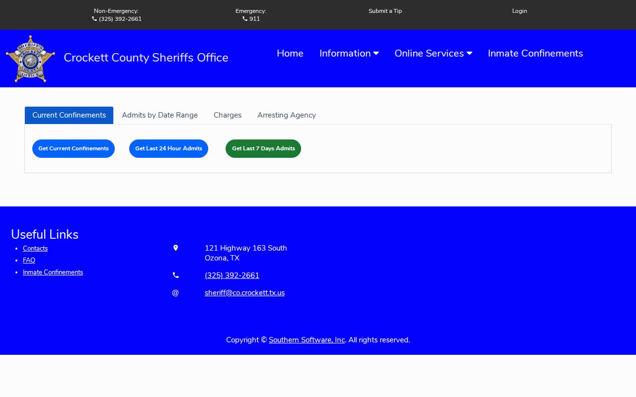 Crockett County jail roster and booking search interface